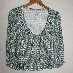 Boden Kelly Green White Floral Blouse Sheer Long Sleeve Feminine Summer Vacation